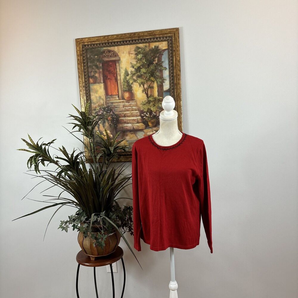 Vintage Casual Corner Women Sweater Cardigan XL Red Long Sleeve Pullover